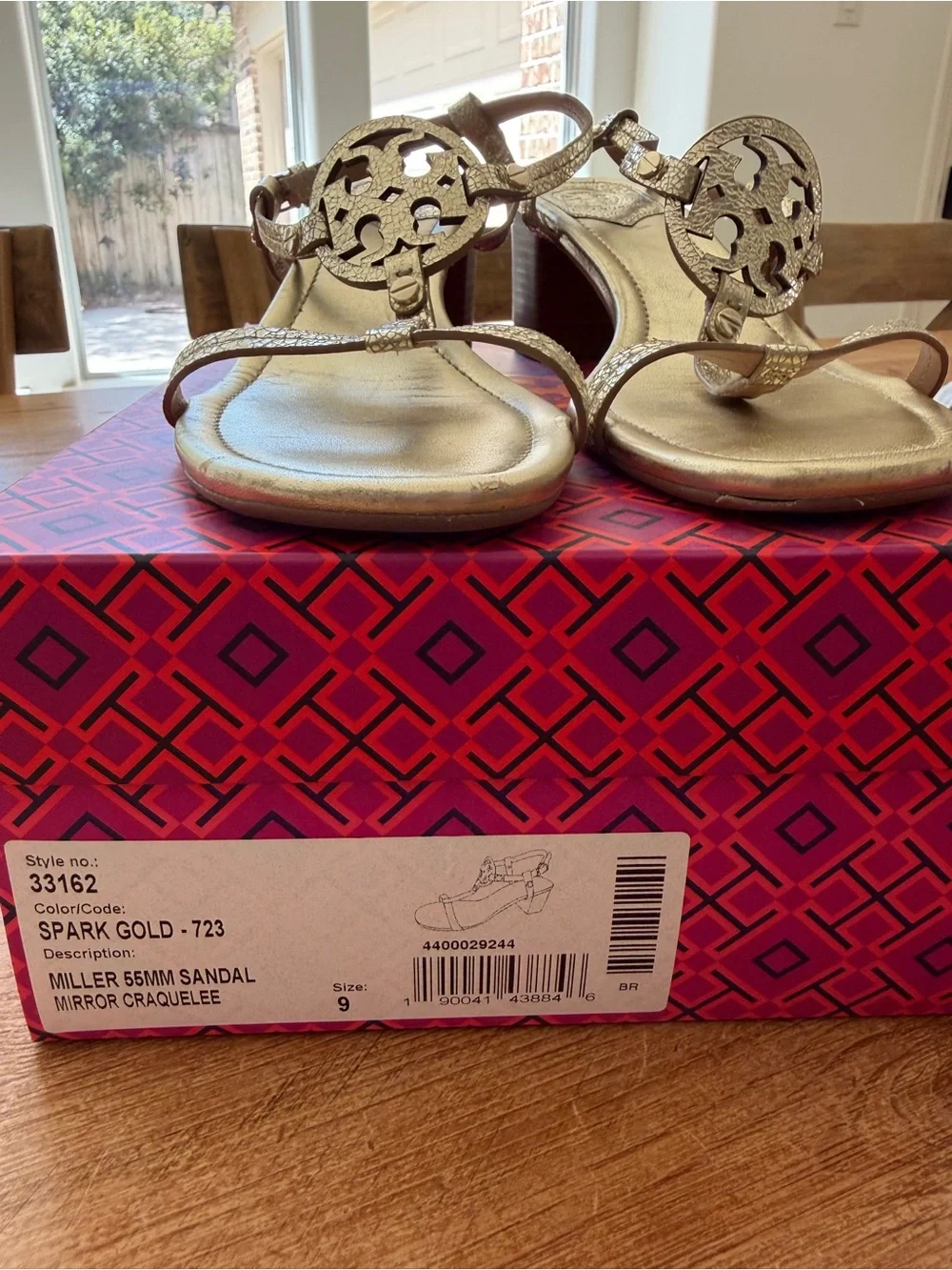 Tory Burch Metallic gold T-Strap Logo Sandals